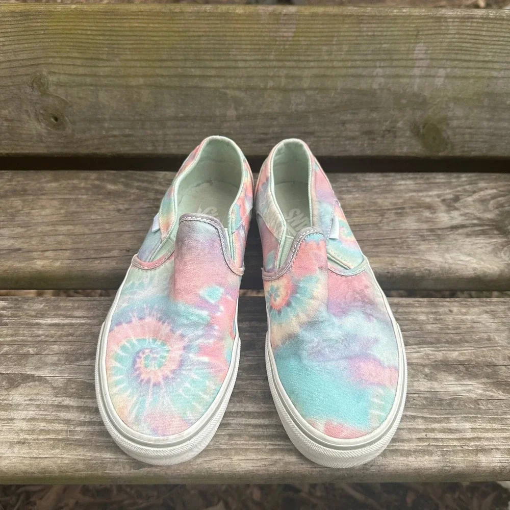 Vans Asher Slip-On Tie-Dye Pastel Multi-Color Canvas Sneaker Women Sz 7 Boho Y2K - Picture 2 of 8